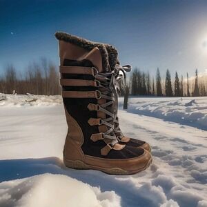 Pajar Canada Women Faux Shearling Brown Leather Snow Winter Boots 8-8.5US EUR 39